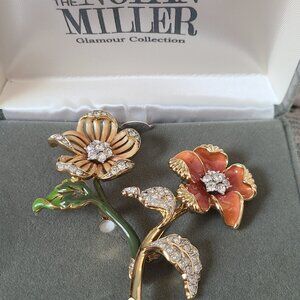 Glamour Collection Nolan Miller 2 Duet Pins Brooches Swavoroski  Rhines Enameled
